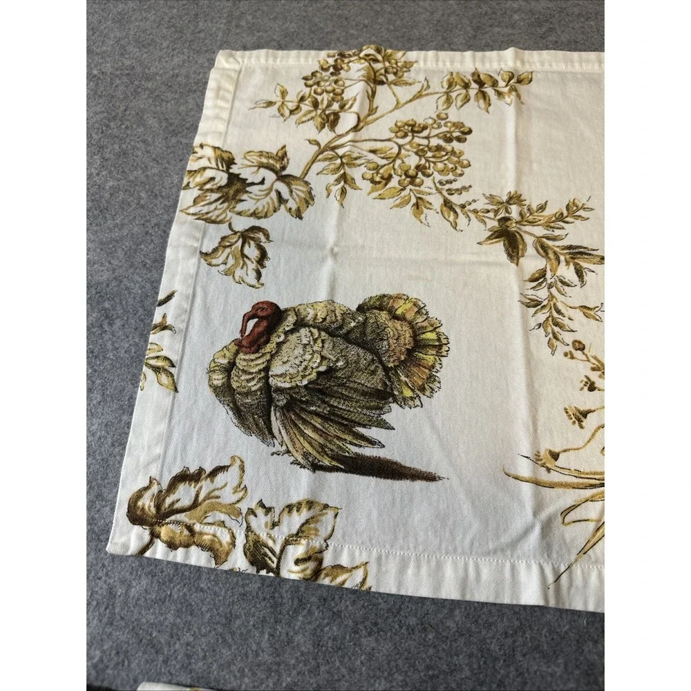 7 Williams Sonoma‎ Turkey Cloth Napkins Thanksgiving Fall Cotton